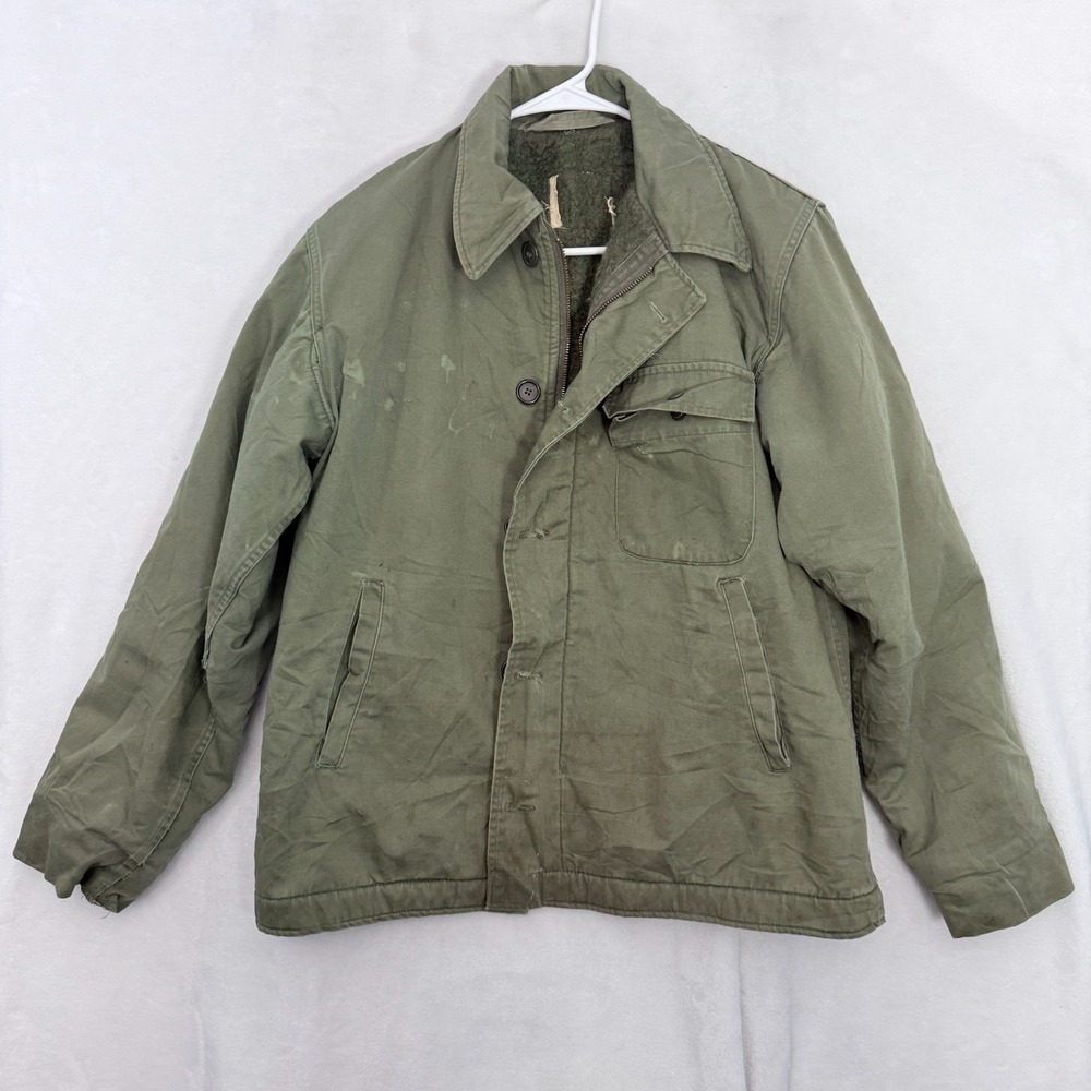 US Navy A2 Deck Jacket Mens M Green Full Zip Bomber Military